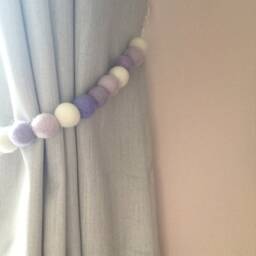 Pastel Lilac Felt Ball Curtain Tie Back Rainbow Pom Decor - thumbnail 3