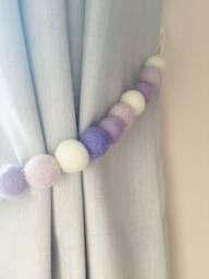 Pastel Lilac Felt Ball Curtain Tie Back Rainbow Pom Decor