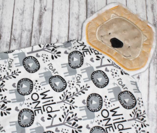 Lion Lovey, Baby Blanket, Wild One Jungle Theme Personalized Minky Blanket - image 1
