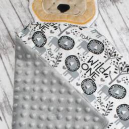 Lion Lovey, Baby Blanket, Wild One Jungle Theme Personalized Minky Blanket - thumbnail 3
