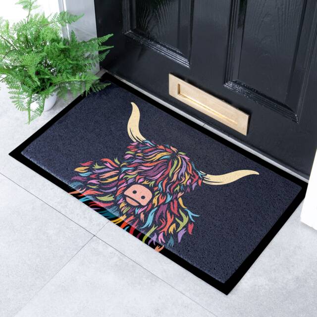 Highland Cow Colour Indoor & Outdoor Doormat - Long Lasting Welcome Door Mat Easy To Clean Anti-Slip Dirt Trapper Front - image 1