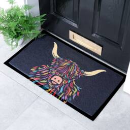 Highland Cow Colour Indoor & Outdoor Doormat - Long Lasting Welcome Door Mat Easy To Clean Anti-Slip Dirt Trapper Front - thumbnail 1