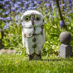 White Owl Recycled Metal Outdoor Garden Sculpture. Lovers Gift - thumbnail 2