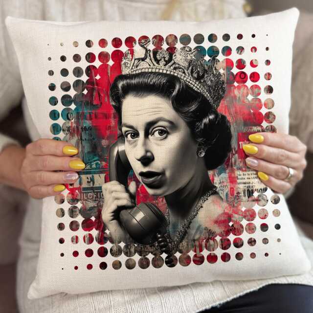 Punk Queen Cushion Cover, Graffiti Elizabeth Ii Pillow, Abstract Royal Pop Art, Rock Home Decor Gift - image 1