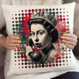 Punk Queen Cushion Cover, Graffiti Elizabeth Ii Pillow, Abstract Royal Pop Art, Rock Home Decor Gift - thumbnail 1