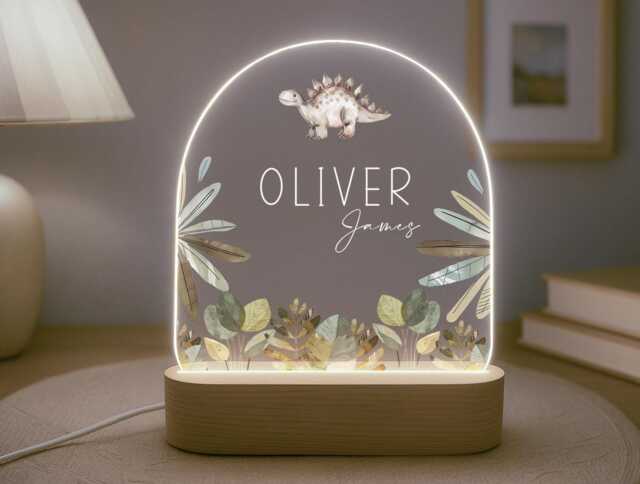 Personalised Children's Dinosaur Night Light - Led Lamp Kid's Decor Boy Girl Gift For Birthday Name Sign Bedroom Nursery - image 1
