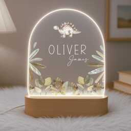Personalised Children's Dinosaur Night Light - Led Lamp Kid's Decor Boy Girl Gift For Birthday Name Sign Bedroom Nursery - thumbnail 2