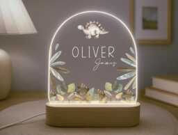 Personalised Children's Dinosaur Night Light - Led Lamp Kid's Decor Boy Girl Gift For Birthday Name Sign Bedroom Nursery - thumbnail 1