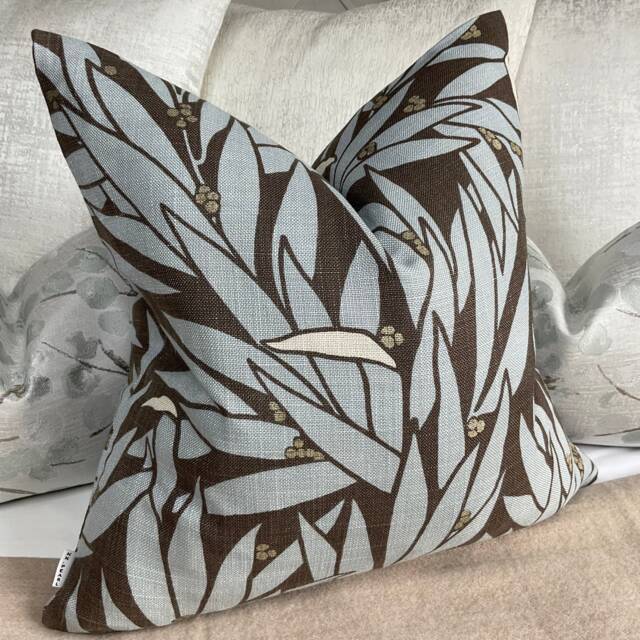 Blue Brown Gold Palm Cushion Cover - Pillow Harlequin Fabric, Double Sided, Invisible Zip - image 1