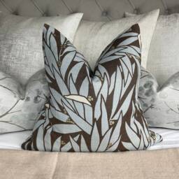 Blue Brown Gold Palm Cushion Cover - Pillow Harlequin Fabric, Double Sided, Invisible Zip - thumbnail 2