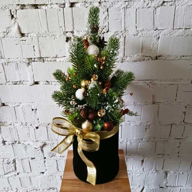 Luxury Christmas Tree Flower Box Black & Gold Holiday Arrangement - image 1