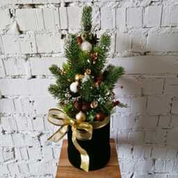 Luxury Christmas Tree Flower Box Black & Gold Holiday Arrangement
