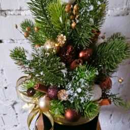 Luxury Christmas Tree Flower Box Black & Gold Holiday Arrangement - thumbnail 3
