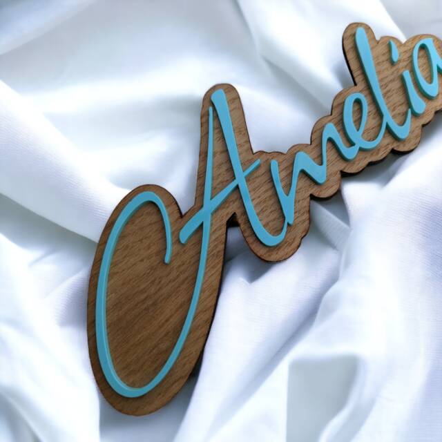 Personalised Acrylic Name Wooden Wall Sign Kids Room Decor - image 1