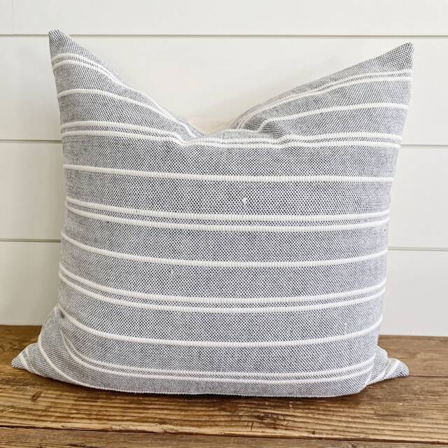 Navy Stripe Pillow Cover - Textured Cotton Lumbar Pillow, Usa Made - image 1