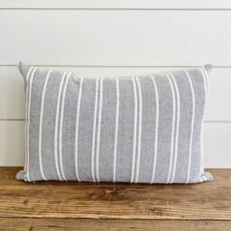 Navy Stripe Pillow Cover - Textured Cotton Lumbar Pillow, Usa Made - thumbnail 3
