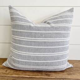Navy Stripe Pillow Cover - Textured Cotton Lumbar Pillow, Usa Made - thumbnail 1