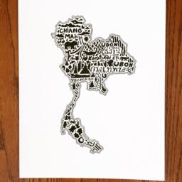 Hand-Drawn Thailand Map Art Print Black & White Landmark Illustration - thumbnail 2