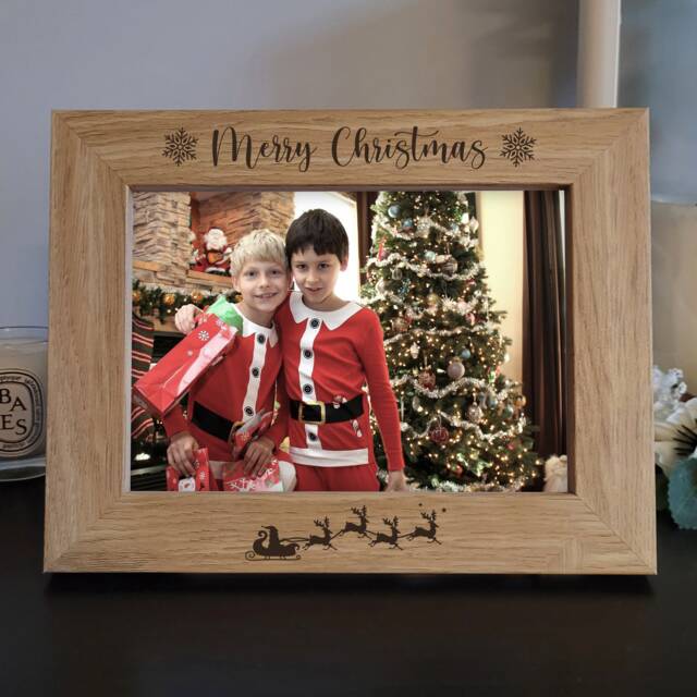 Merry Christmas Photo Frame - Engraved Wooden Gift - image 1
