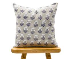 Krinto Floral in Lapis/Chalk, Blue & White Pillow, Designer Throw Pillow, Botanical High End Accent Pillow Cover - thumbnail 1