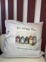 Personalised Beach Hut Cushion Family Name - New Home Gift
