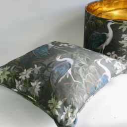 Heron Cushion Cover Dark Green Floral Bird Print, Handmade Cotton Throw Pillow - thumbnail 2