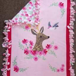 Deer & Bird With Beautiful Pink Flowers Fleece Tie Blanket - thumbnail 2