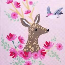 Deer & Bird With Beautiful Pink Flowers Fleece Tie Blanket - thumbnail 3