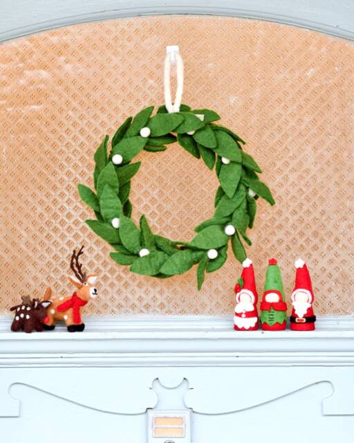 Felt Christmas Wreath With White Berries - Made From Wool For Mantel & Door - image 1