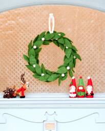 Felt Christmas Wreath With White Berries - Made From Wool For Mantel & Door