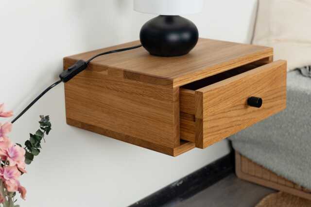 Floating Nightstand With Drawer in Solid Oak - Minimal Modern - image 1