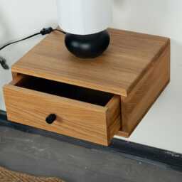 Floating Nightstand With Drawer in Solid Oak - Minimal Modern - thumbnail 2