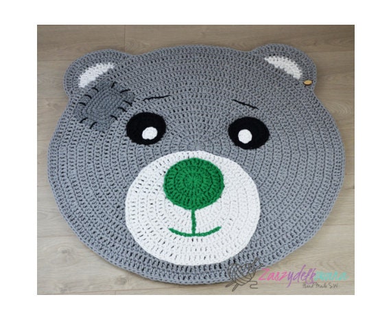 Crochet Bear Rug With A Patch For Child Personalized Teddy Carpet Animal Kids Decor Boy Woodland Nursery Baby Shower Gift - image 1