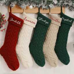 Personalized Knitted Christmas Stocking Embroidered Family Name Stockings, 2025 Holiday Decor - thumbnail 2