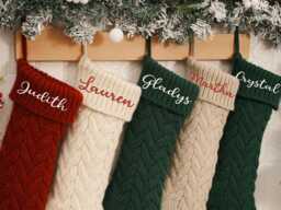 Personalized Knitted Christmas Stocking Embroidered Family Name Stockings, 2025 Holiday Decor - thumbnail 1