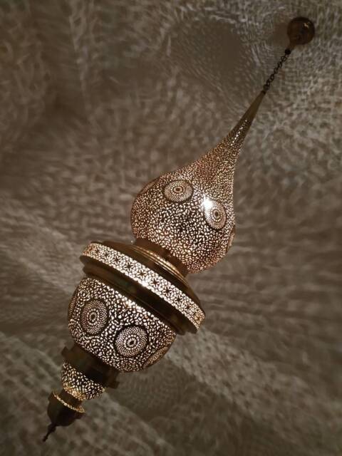 Large Moroccan Brass Chandelier Antique Style Pendant Light - image 1