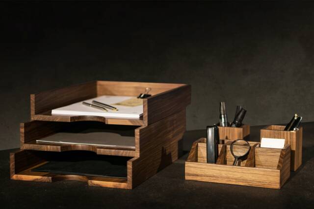 Walnut Office Desk Organizer Set Wooden Accessories - image 1