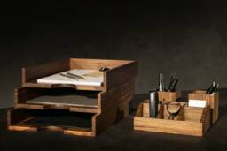 Walnut Office Desk Organizer Set Wooden Accessories