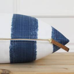 Blue & White Stripe Outdoor Pillow Cover Navy Watercolor Cushion Patio Covers - Pax - thumbnail 2