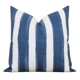 Blue & White Stripe Outdoor Pillow Cover Navy Watercolor Cushion Patio Covers - Pax - thumbnail 3