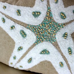100 Pc Wholesale Chambray Embroidered Starfish Coastal Beaded Cushion Cover - thumbnail 3
