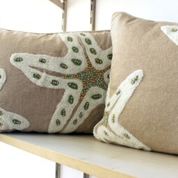 100 Pc Wholesale Chambray Embroidered Starfish Coastal Beaded Cushion Cover - thumbnail 2