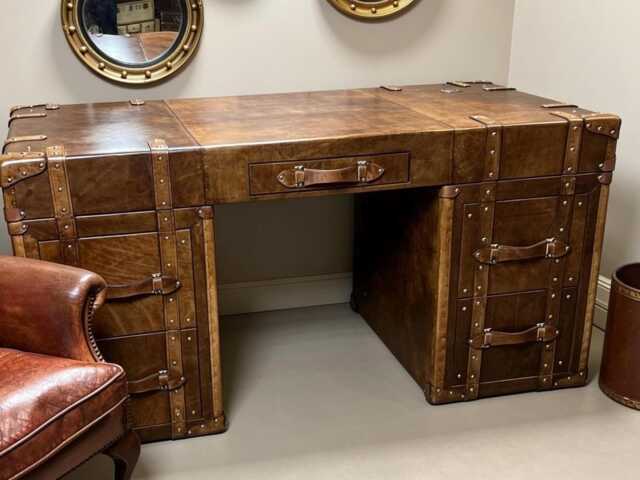 Hand-Dyed Leather Executive Desk English Hardwood, 5 Drawers, Bespoke Office Furniture - image 1