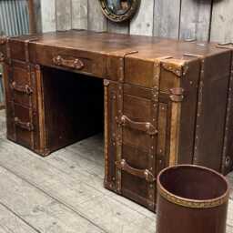 Hand-Dyed Leather Executive Desk English Hardwood, 5 Drawers, Bespoke Office Furniture - thumbnail 4