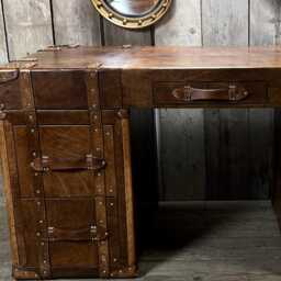 Hand-Dyed Leather Executive Desk English Hardwood, 5 Drawers, Bespoke Office Furniture - thumbnail 3