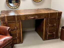 Hand-Dyed Leather Executive Desk English Hardwood, 5 Drawers, Bespoke Office Furniture - thumbnail 1
