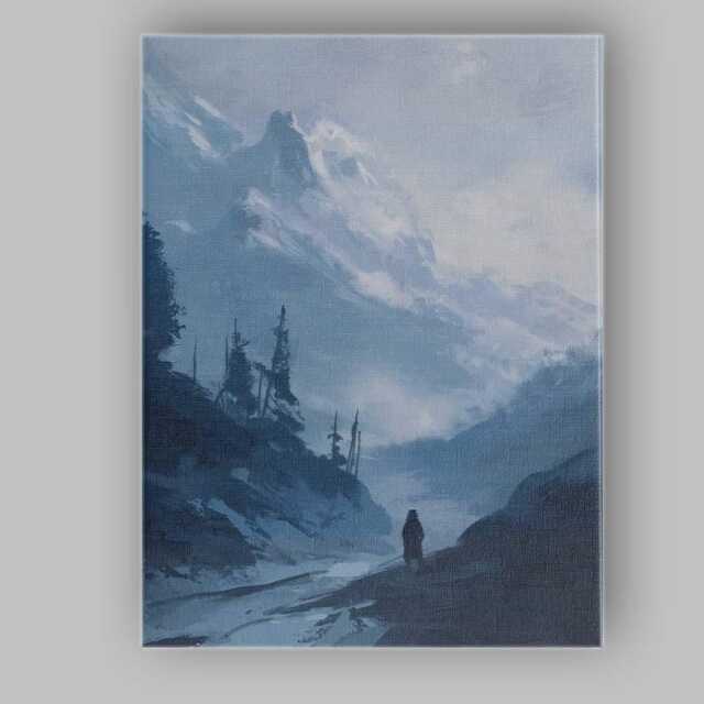 Moody Snowy Mountain Valley Lone Traveller Landscape Canvas Wall Art Print Decor Picture Ready To Hang - image 1