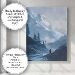 Moody Snowy Mountain Valley Lone Traveller Landscape Canvas Wall Art Print Decor Picture Ready To Hang - thumbnail 3