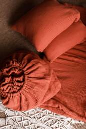 Bed Sheets. Fitted Sheet. Muslin Bedding Boho Bedding. Linen. Sheet With Elastic. The Color Of The Sheet Is Cinnamon-Terracotta - thumbnail 1