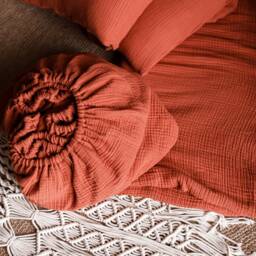Bed Sheets. Fitted Sheet. Muslin Bedding Boho Bedding. Linen. Sheet With Elastic. The Color Of The Sheet Is Cinnamon-Terracotta - thumbnail 3